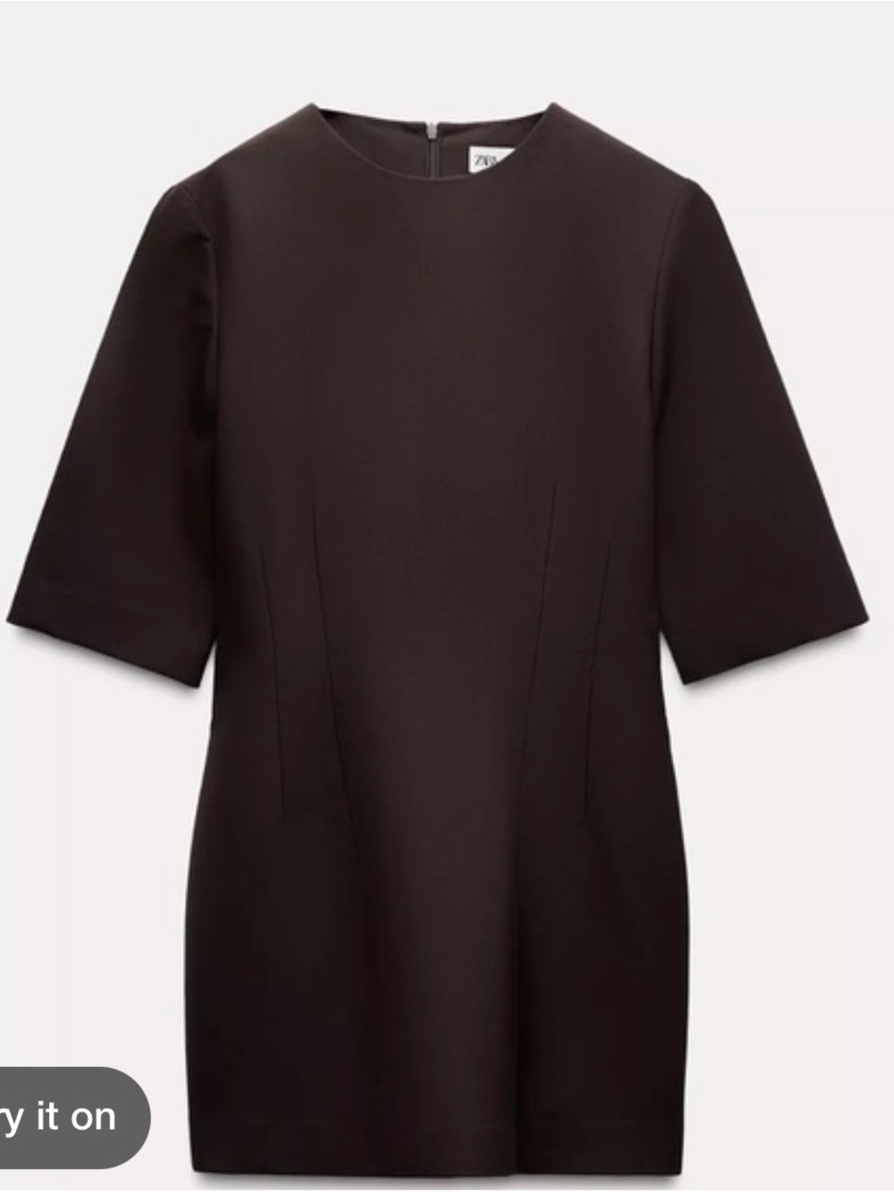 Zara Brown Short-Sleeve Mini Shift Dress